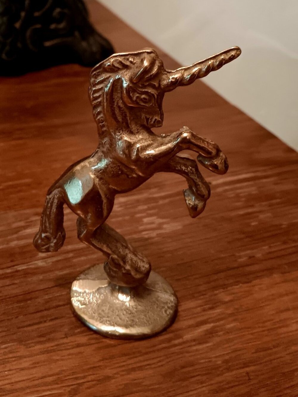 Antique/Vintage 3.5"h solid brass rearing unicorn figurine, Tiawan